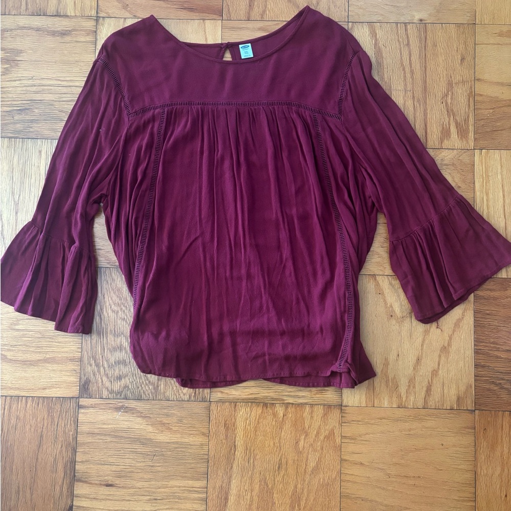 Old Navy Red Bell Sleeve Blouse with Pleated Design